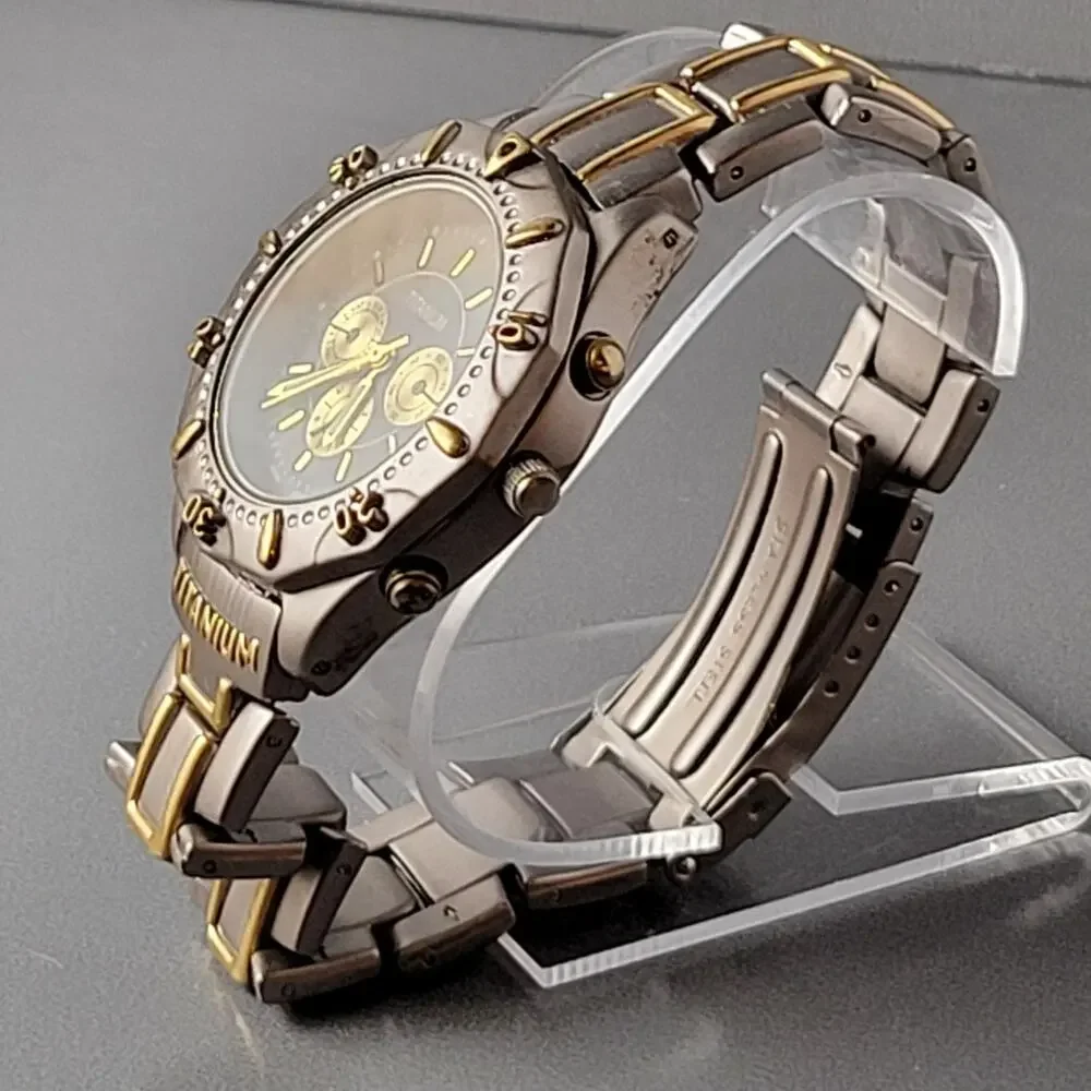 Vintage Titanium Chronograph Wristwatch - Two-Tone Band, Japan Quartz Movement